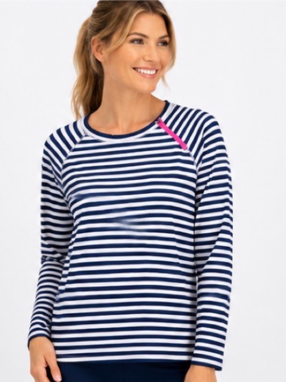 Reel Legends Keep It Cool Striped Sun Shirt Zip Detail Long Sleeve Top Large